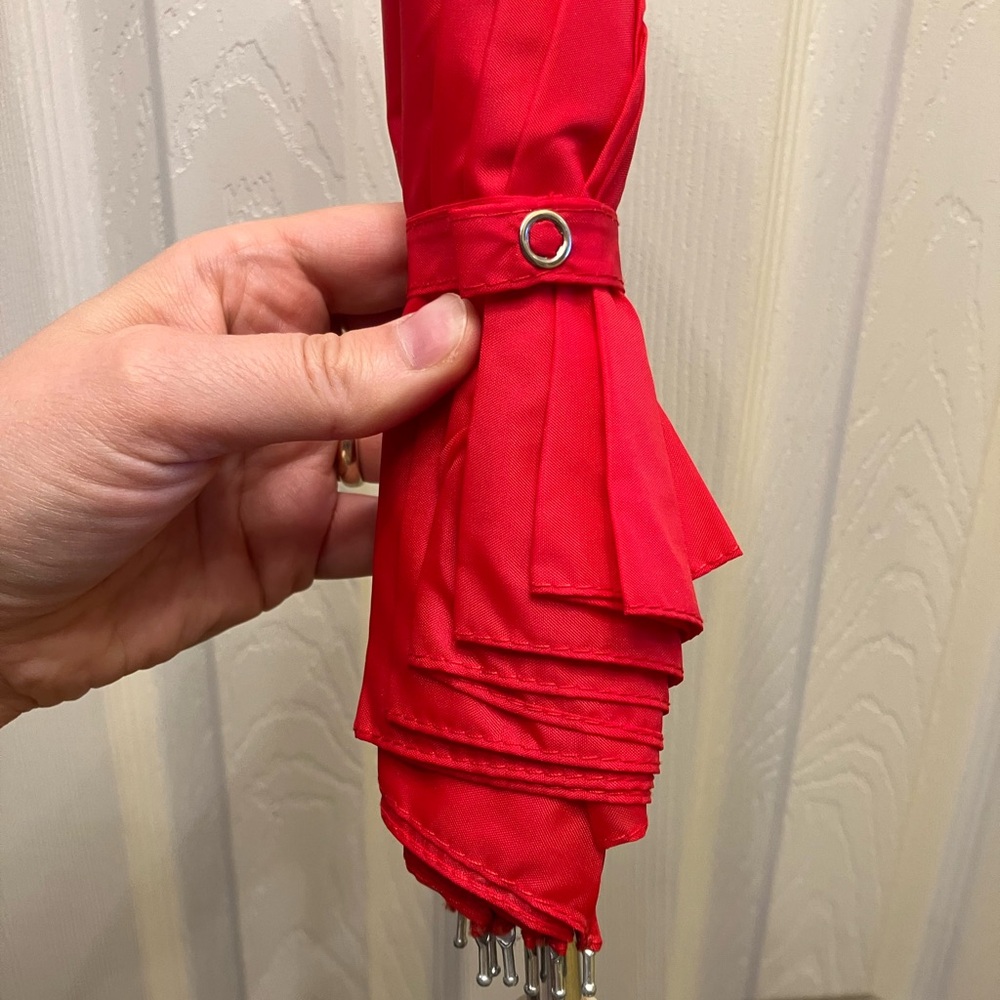 Vintage Wooden Duck Handle Red Umbrella - Picture 6 of 9